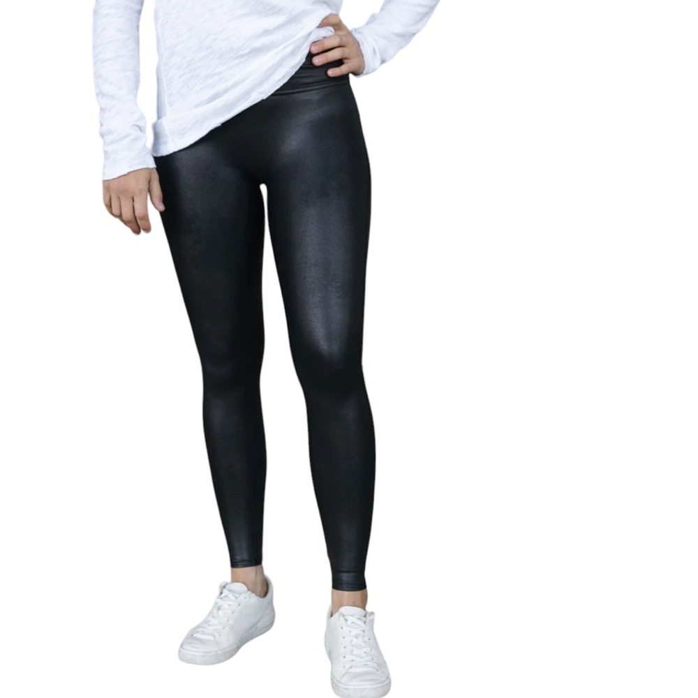 SERRA Black Metallic Faux Leather High Waisted Leggings Size XL NWT